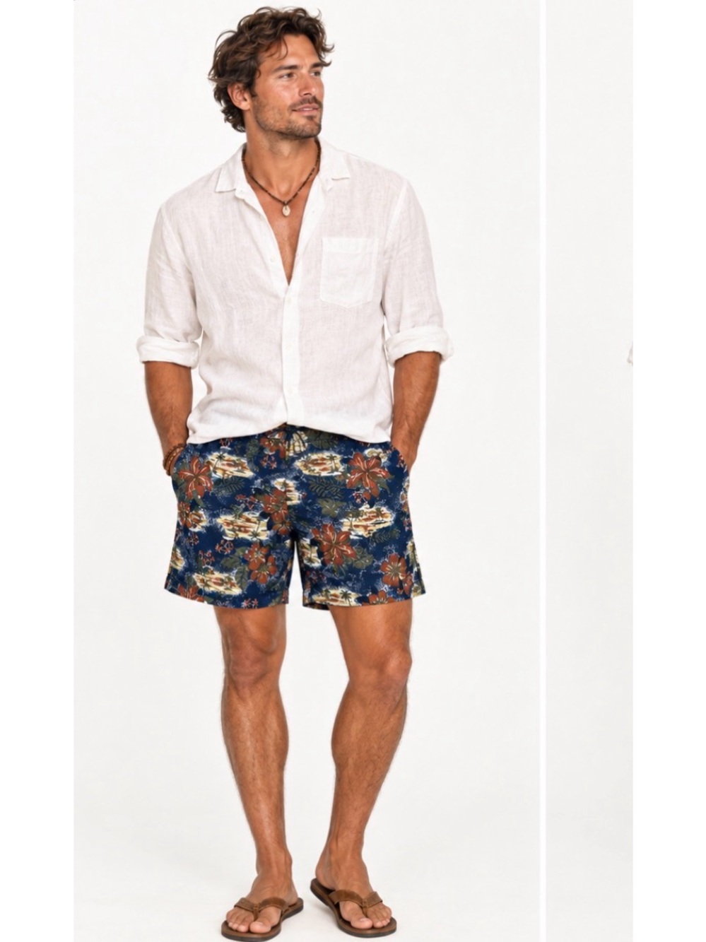 Newport Blue Navy Men’s Hawaiian Lined Resort Swim Trunks Rust Floral Print L